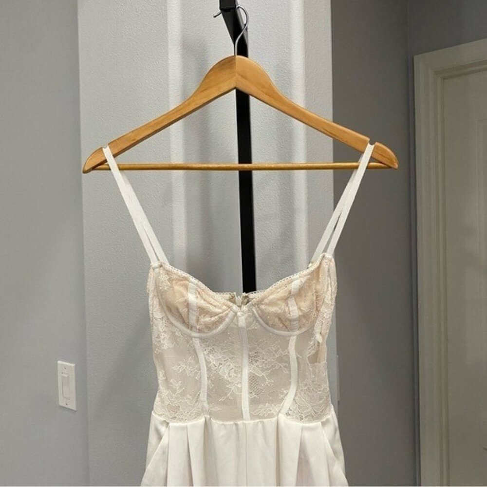 White Wide-Leg Jumpsuit with Bustier Top - Picture 5 of 8